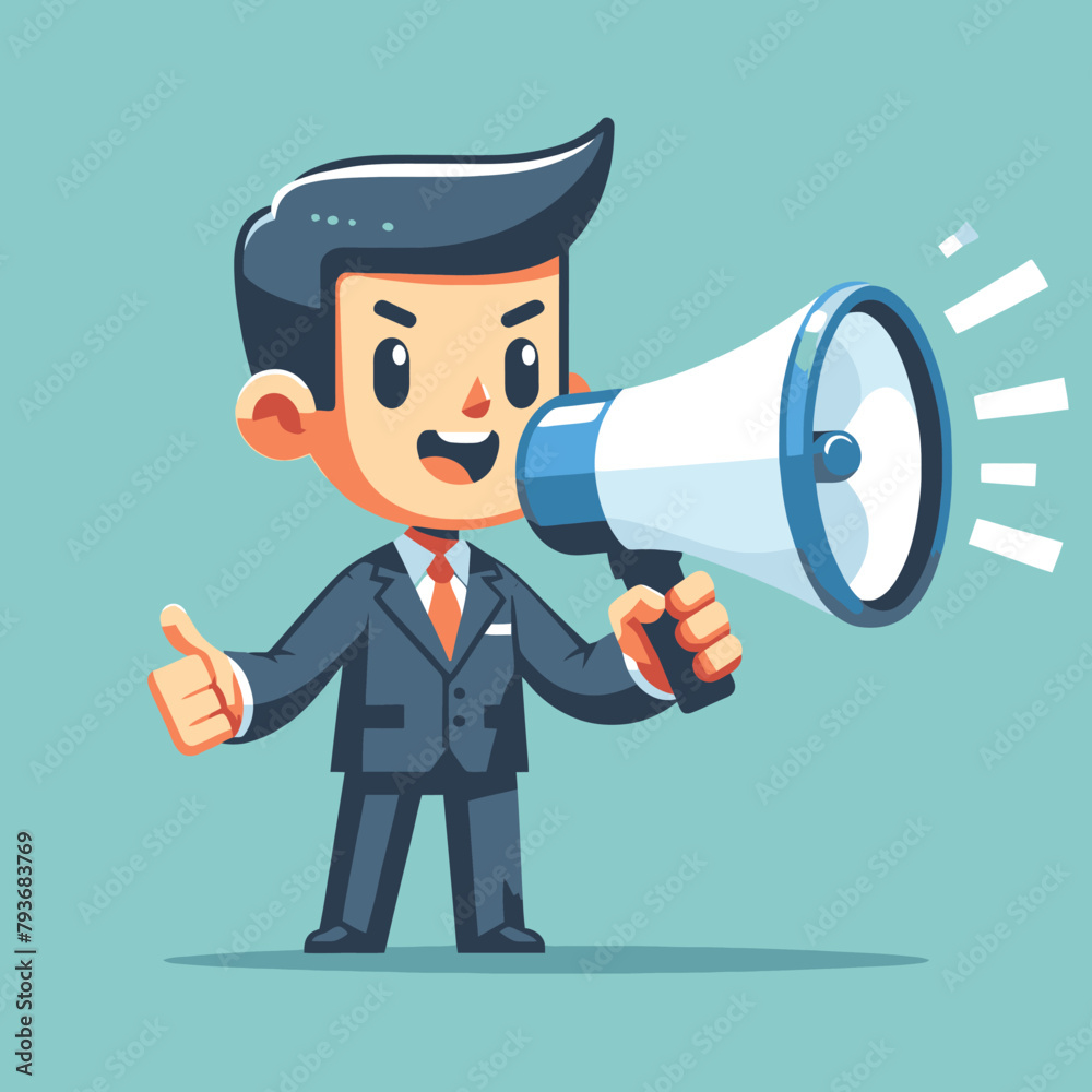 illustration of a businessman talking with a megaphone illustration of a businessman talking with a megaphone