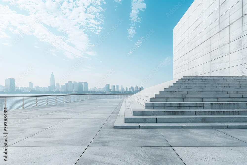 Fototapeta premium Concrete steps and buildings on the square,Empty architectural background.