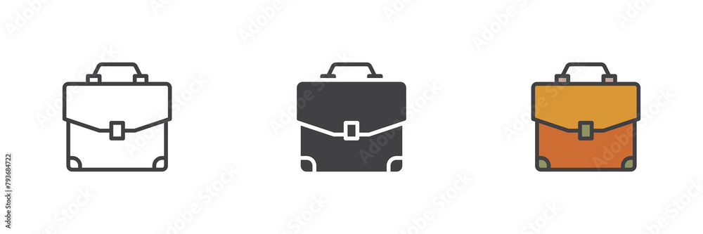 Briefcase different style icon set Briefcase different style icon set