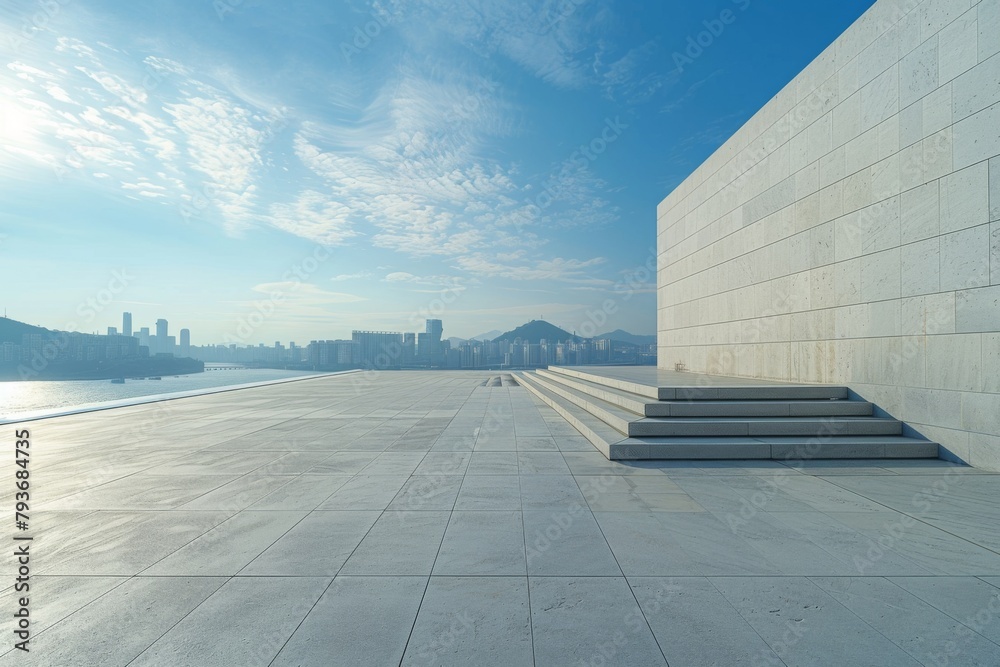 Fototapeta premium Concrete steps and buildings on the square,Empty architectural background.