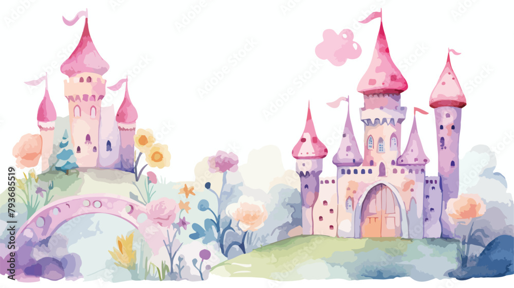 Watercolour Pastel Fairytale Clipart 2d flat cartoo