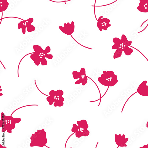 Vibrant Pink Floral Pattern on a White Background for Spring-Themed Fabric Design