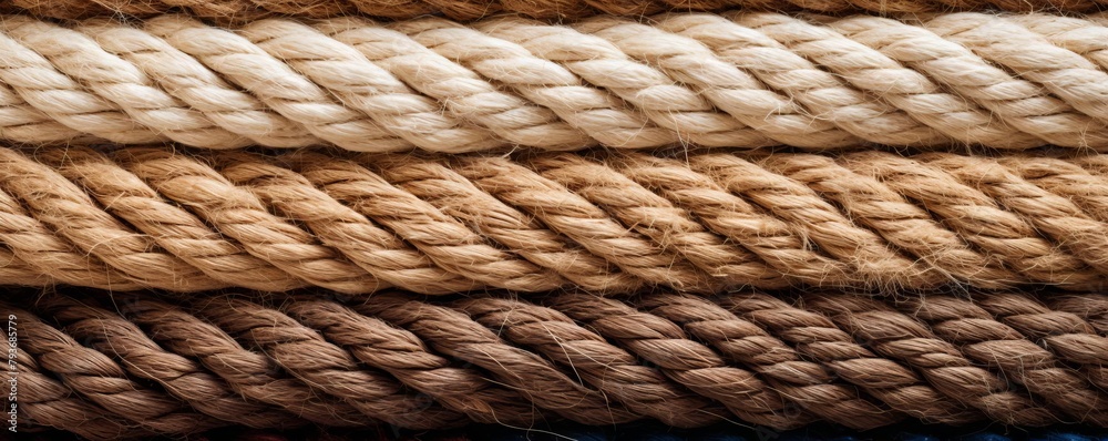 Intense close up of a twisted segment of jute rope, displaying the coarse texture and organic color variations, ideal for a rustic or nautical themed visual Intense close up of a twisted segment of jute rope, displaying the coarse texture and organic color variations, ideal for a rustic or nautical themed visual