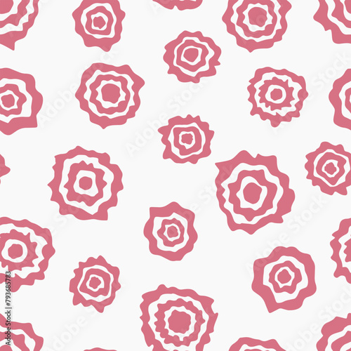 Seamless Floral Pattern With Pink Rosette Motifs on a White Background