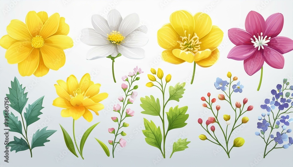 Fototapeta premium Wild flower blossom vector illustration hand drawn set, remix from The Model Book of Calligraphy Joris Hoefnagel and Georg Bocskay