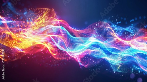 Glowing neon waves pulsating with energy and vitality, perfect for dynamic designs on white photo