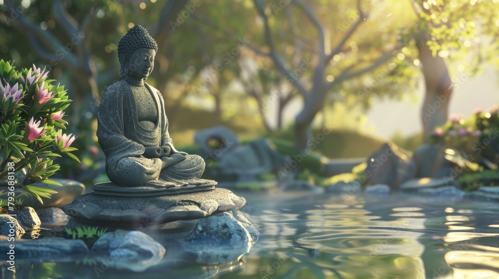 A serene and peaceful 3D scene depicting the importance of mindfulness and meditation  AI generated illustration