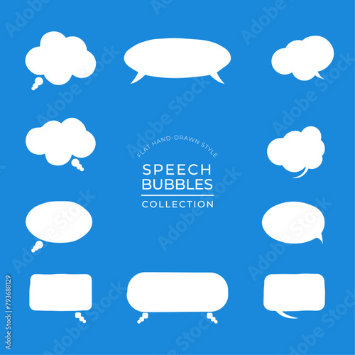 Set of flat hand-drawn style speech bubbles clip art collection