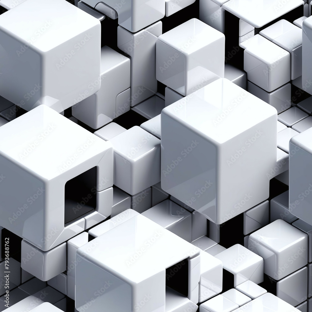 Abstract 3D cubes, Seamless white pattern. Endless background. Abstract 3D cubes, Seamless white pattern. Endless background.