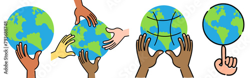 planet earth and human international community in vector in flat style. illustration for design, logo, sticker, poster, print