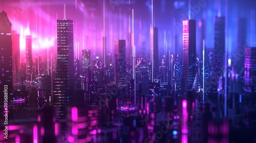 A stylish 3D illustration of sound waves pulsating in a futuristic cityscape  AI generated illustration