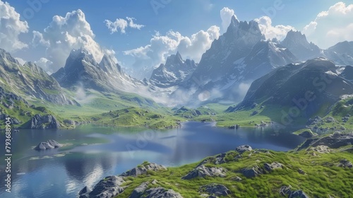 A stunning 3D rendering of a mountain landscape AI generated illustration