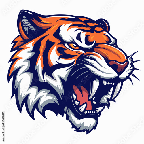 Tiger Mascot for Esports Team Logo Flat Color Vector Illustration