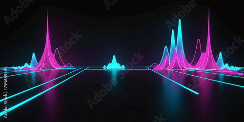 Abstract 3d glowing shapes, black background. Digital illustration.