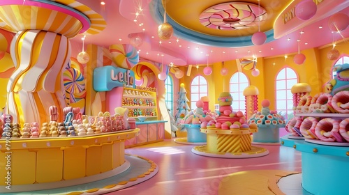 A whimsical 3D candy store with sugary treats and vibrant displays  AI generated illustration