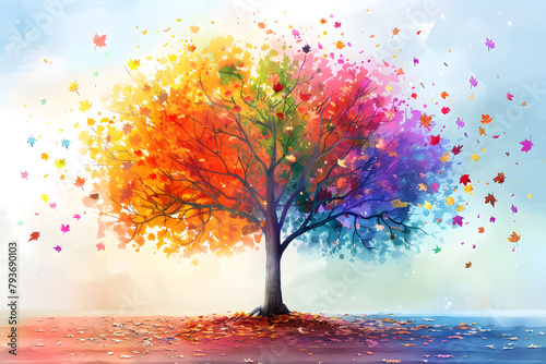 Illustration of a tree with colorful leaves, neurodiversity awareness, ADHD, autism 