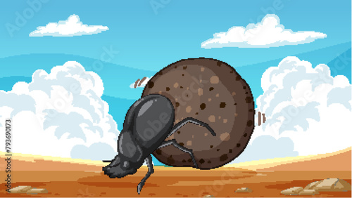 Cartoon beetle struggles with a heavy burden