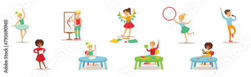 Talented Children Enjoy Creative Hobby and Activity Vector Set