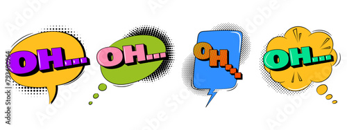 Speech bubble set in trendy retro style. OH text. Comic sound effects