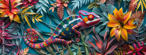Nature's Palette: The Paper-Breaking Chameleon photo