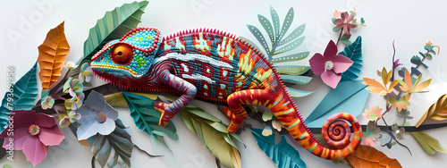 Nature's Palette: The Paper-Breaking Chameleon photo