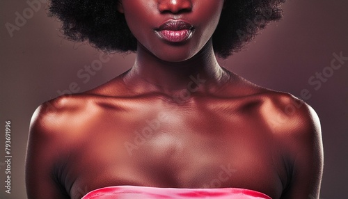 A close up of a womans chest and shoulders, athletic sportswear, model & beautiful