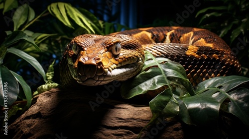 A snake slithers gracefully over a sunlit rock, soaking in the warm rays photo