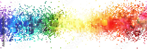 rainbow colored digital pixel art, modern design, isolated on white or transparent png