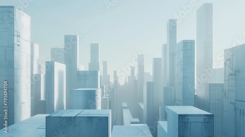 Futuristic AI Cityscape - A sprawling futuristic city powered by AI technology  under a clear sky  styled as geometric minimalism  reflecting order and innovation.
