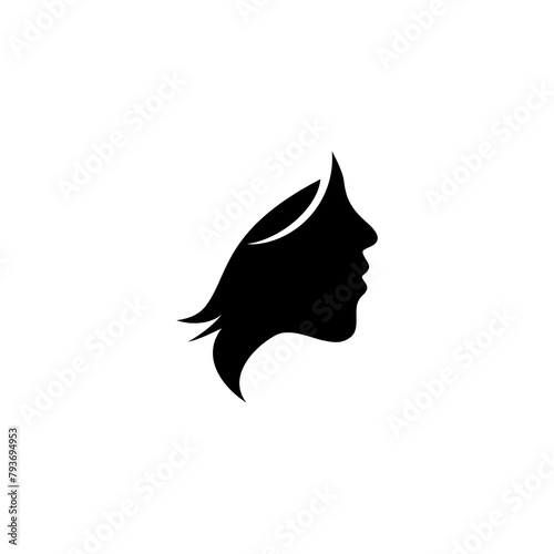 Silhouette of a girl in profile icon  isolated on white background     photo