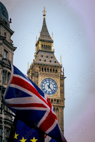 big ben clock tower with UK flag