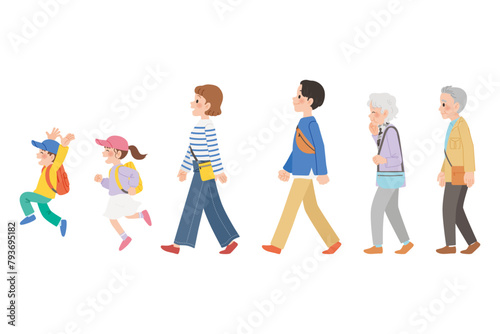 旅行に行く3世代家族