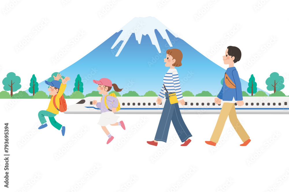 Fototapeta premium 旅行に行く家族 新幹線