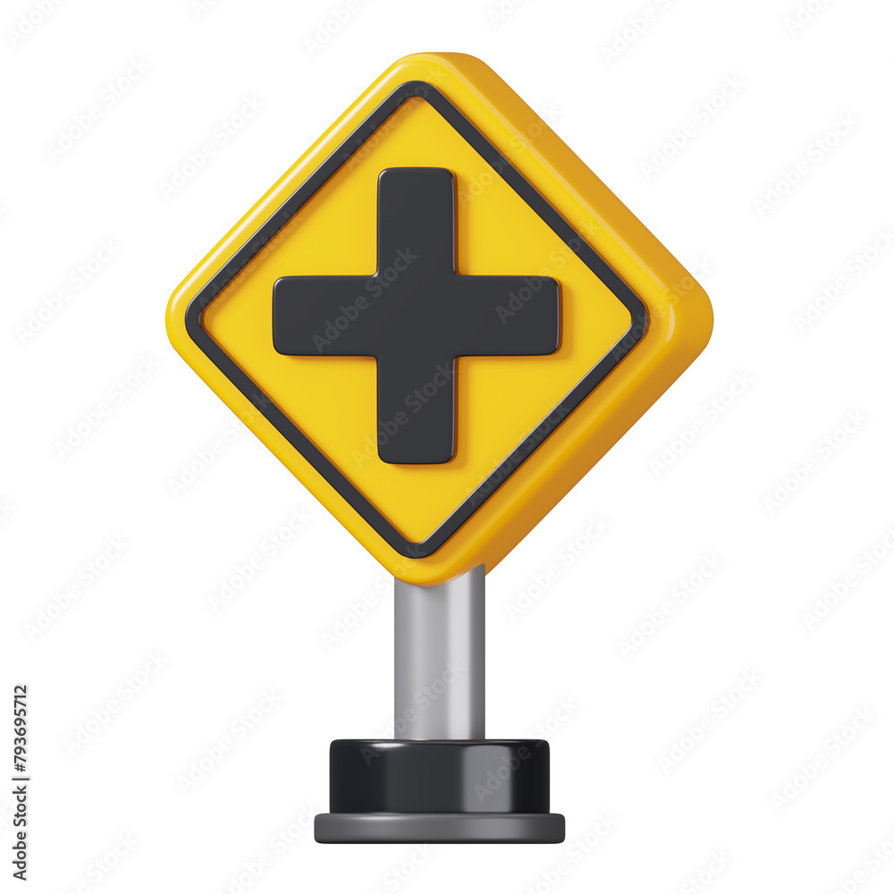 Obraz premium Crossroads or Intersection Sign isolated. Traffic mandatory road sign board. 3D Illustration