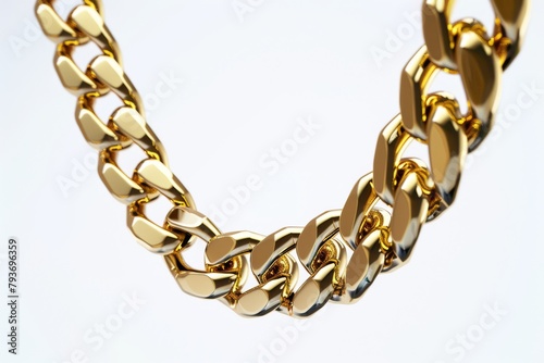 A luxurious golden cuban chain link necklace rests upon a background capturing the essence of wealth, style and elegance. Great as product design inspiration