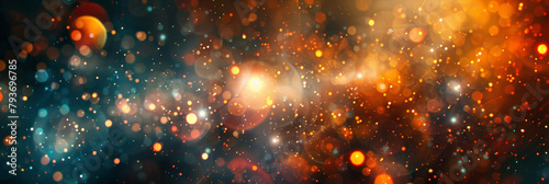 a blue yellow red green gold background with stars. Suitable for celestial, festive, or glamorous design , holiday-themed graphics.glitter lights. de focused. banner.bokeh blur circle   © Planetz