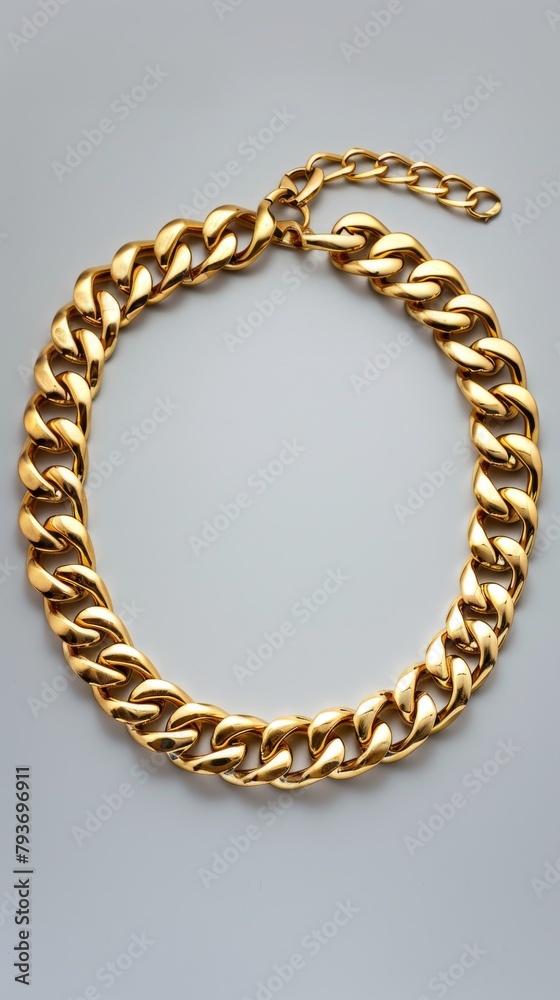 Obraz premium A luxurious golden cuban chain link necklace rests upon a background capturing the essence of wealth, style and elegance. Great as product design inspiration