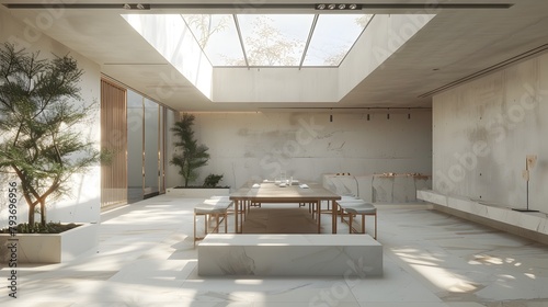 Bright and Airy Modern Minimalist Interior with Wooden Furnishings and Natural Decor