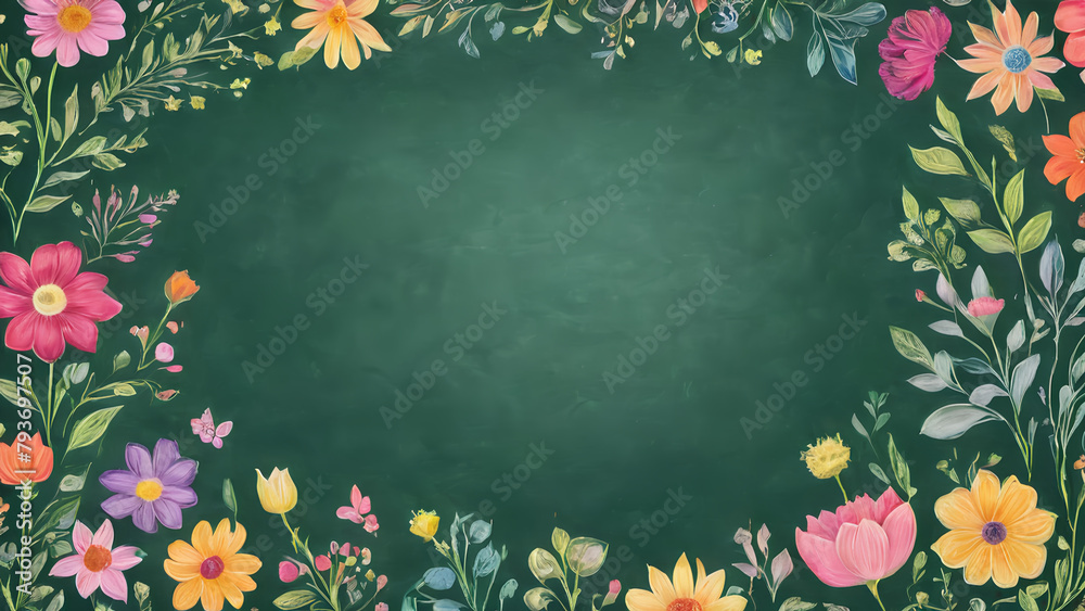 flowers decoration on green chalkboard, world teacher day flowers decoration on green chalkboard, world teacher day