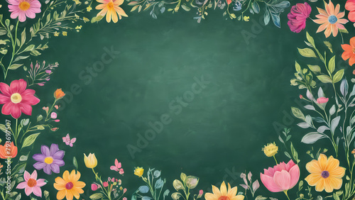 flowers decoration on green chalkboard, world teacher day