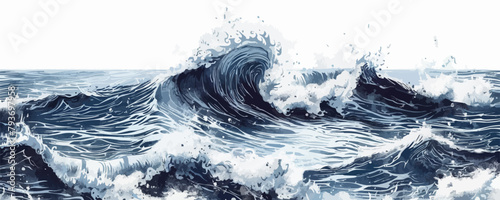 Sea wave hand drawn sketch Nautical element Vector illustration