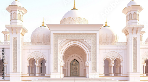 Colourful exterior to a religious entrance of mosque building. Islamic architecture and building