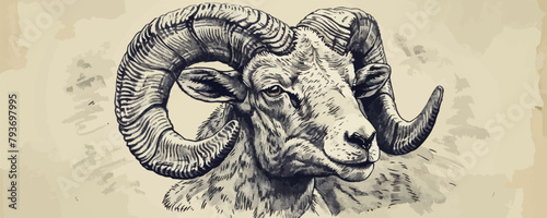 ram Engraving style. Simple pencil drawing. vector simple illustration