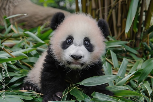 Sweet baby panda with black and white fur  adding charm to zoo-themed designs