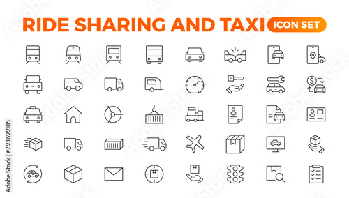 Set of car-sharing Icons. Simple line art style icons pack. Vector illustration.Car and rent simple minimal thin icons. Related car rent, repair, transport, and travel. Editable stroke. illustration.