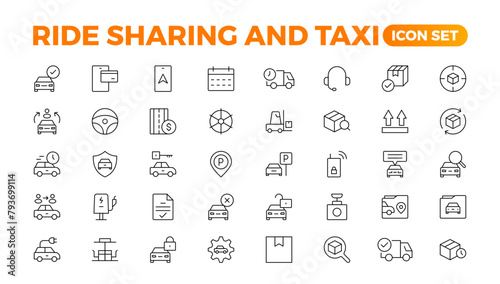 Set of car-sharing Icons. Simple line art style icons pack. Vector illustration.Car and rent simple minimal thin icons. Related car rent, repair, transport, and travel. Editable stroke. illustration.