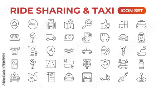 Set of car-sharing Icons. Simple line art style icons pack. Vector illustration.Car and rent simple minimal thin icons. Related car rent, repair, transport, and travel. Editable stroke. illustration.