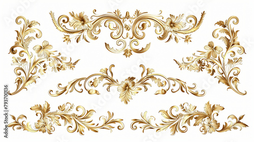 Set of golden decorative elements. Frames. borders 