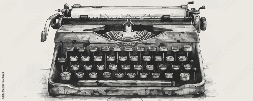 A vintage typewriter with a black and white background