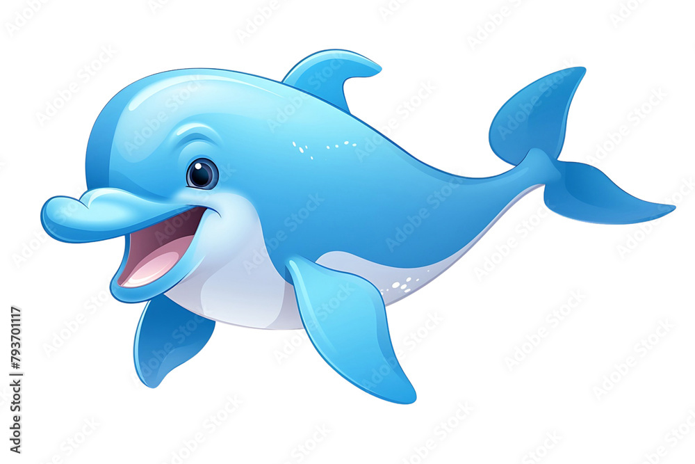 Fototapeta premium A sleek cartoon dolphin with a joyous expression, gliding gracefully through the water. Generative AI